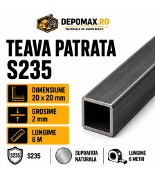Teava patrata 20 x 20 x 2 mm, 6 metri